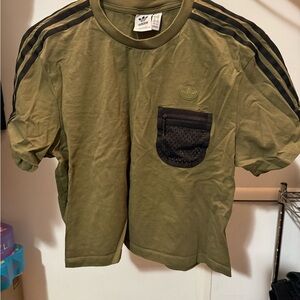 Adidas Olive Green Crop Top with Black Accents